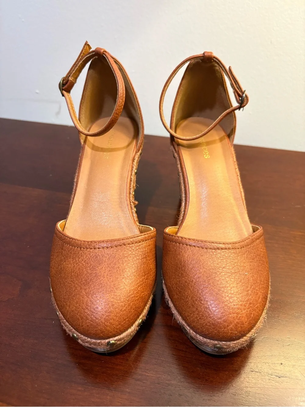 Maurices Cognac Brown Ankle-Strap Wedge Espadrilles size 7.5